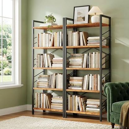 DurayLoly 2 Pieces 5 Tier Bookshelf for Narrow Space, Rustic Brown | Small Space Dwellers , Sidebars and Metal Frame - color: Rustic Brown, size: 5 Tier - 2 pcs