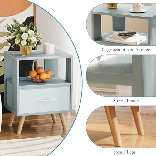 Huhote Kids Nightstand, 2-Tier Night Stand with Charging Station and Drawer, Modern Side Table for Bedroom, Study Room, Small Spaces, Blue - color: Blue, size: 2-Tier with Charging