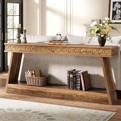 Tribesigns 70.9 Inch Long Console Table for Entryway, 2-Tier Farmhouse Entryway Table with Storage, Narrow Sofa Table Behind the Couch, Wood Accent Table for Hallway, Living Room, Foyer, Rustic Brown - color: Rustic Brown