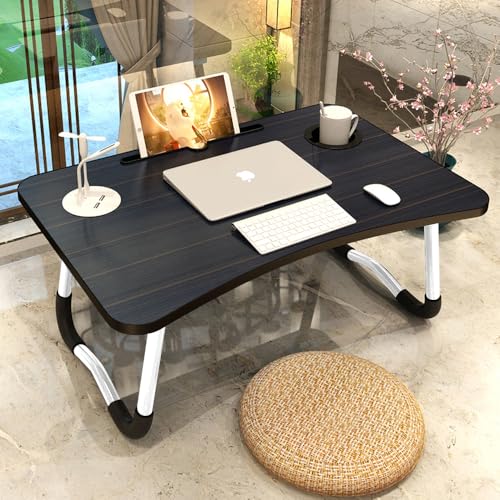 Bed Table Elekin Folding Lap Desk Laptop Desk Table with Storage Drawer/Cup Holder Folding Lap Desk Multi-Function Laptop Bed Table Desk Stand Bed Table Tray for Bed/Couch/Sofa - color: Black&white
