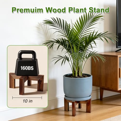 Wood Plant Stand Indoor Outdoor, Mid Century Modern Planter Holder, Sturdy Plant Pot Stand, Single Floor Flower Pot Holder (Walnut, Fit 5-10 Inch Pots) - size: Fit 5-12 Inch Pots
