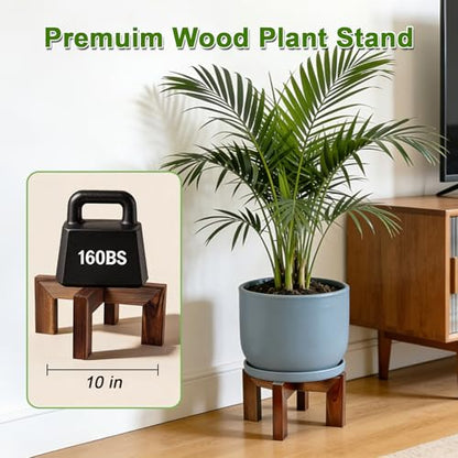 Wood Plant Stand Indoor Outdoor, Mid Century Modern Planter Holder, Sturdy Plant Pot Stand, Single Floor Flower Pot Holder (Walnut, Fit 5-10 Inch Pots) - size: Fit 5-12 Inch Pots