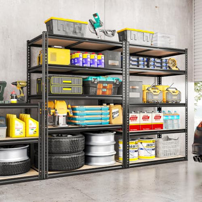 ROOMFAVE 5 Tier Garage Shelving Heavy Duty Storage Shelves, 72"x35.8"x16" | 2200LBS Load Garage Shelves, Adjustable Metal Shelving Unit for Warehouse, Pantry, Kitchen, Basement, Black