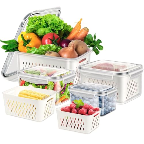8 Pieces Fruit Storage Containers for Fridge with Lids and Strainer | 4Pack Fruit Containers for Fridge, Fresh Produce Saver Keeper for Vegetable Fruit Salad, BPA Free Organizer for Refrigerator - color: 4 Sets/8 Pcs - S