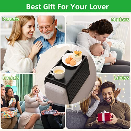 GEHE Bamboo Sofa Arm Tray, Foldable Couch Arm Tray Side Table, Anti-Falling Armrest Tables Cup Holder for Snacks, Drinks, Beers, Phone, Control, Flexible and Portable, Anti-Slip Bottom - color: Black