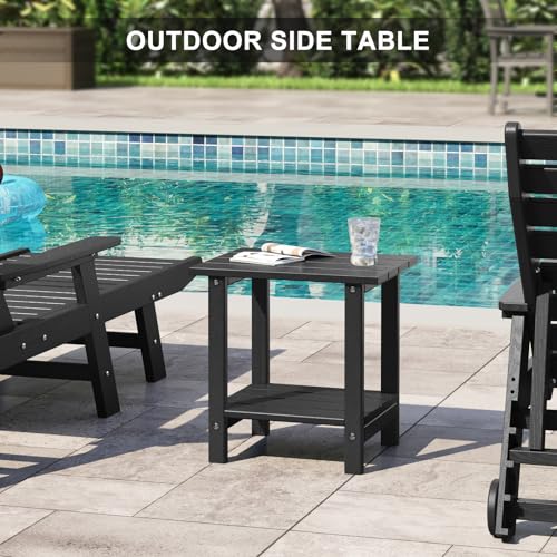 Adirondack Outdoor Side Table with Wood-Like Grain, 16.6" Small Patio End Table, 2-Tier HDPE Plastic Table for Poolside Porch Garden, Weather Resistant & Easy Assembly (Black, Rectangle) - color: Black-wood Like, style: Rectangle