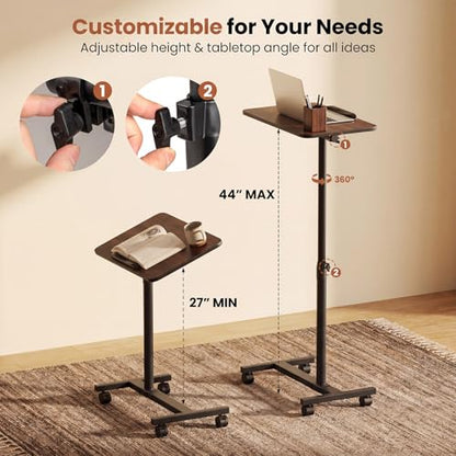 Giantex Overbed Table with Wheels, Medical Adjustable Bedside Table, Mobile Standing Desk, Portable Laptop Table for Small Spaces, Bed Trays Table for Eating Home and Hospital (Walnut) - color: Walnut