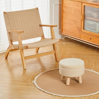 Wimarsbon Storage Ottoman, Modern Round Footrest with Soft Padded Seat, Teddy Velvet Footstool with Wood Legs, Accent Small Table or Plant Stand for Hallway, Living Room (Off-White) - color: Off-white