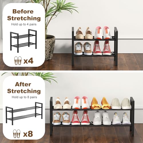 Roylvan 2-Tire 18"-33" Expandable Shoe Rack for Closet, Entryway, Dorm | Fits 4-8 Pairs Shoes, Adjustable Free Standing Shoe Shelf Storage, Shoes Organizer for Small Closet, Metal, Black - size: 2-Tire Black