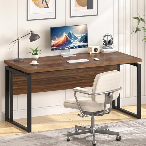 EXCEFUR Home Office Desk, Modern Computer Desk for Workstation, Wood Metal Executive PC Laptop Study Writing Table for Living Room, 53 Inch, Rustic Walnut - color: Walnut