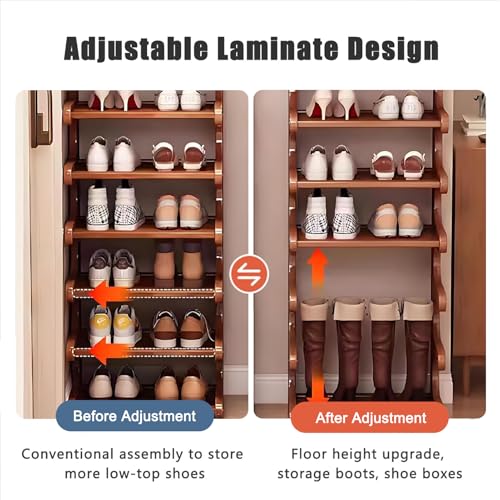 7-Tier Vertical Shoe Rack, Bamboo Free Standing Shoe Rack Shelf, Shoe Storage Stand, Entryway Shoe Tower, Vertical Shoe Organizer for Narrow Closet, Entryway, Hallway - color: Walnut Brown