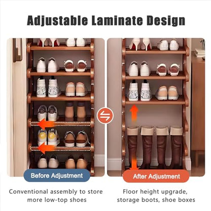 7-Tier Vertical Shoe Rack, Bamboo Free Standing Shoe Rack Shelf, Shoe Storage Stand, Entryway Shoe Tower, Vertical Shoe Organizer for Narrow Closet, Entryway, Hallway - color: Walnut Brown