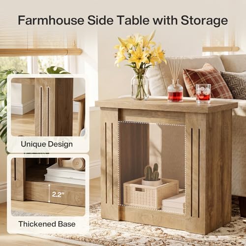 Tribesigns Side Table, 2-Tier Farmhouse End Table with Storage, Wooden Nightstand for Bedroom, Living Room, Office, Small Spaces, 2 Pack Brown