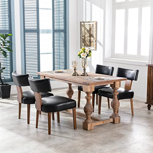 RIVOVA Set of 4 Mid Century Modern Dining Chairs, Farmhouse PU Leather Upholstered Dining Room Chairs Kitchen Chairs Side Chairs with Curved Backrest Wood Legs, Black - color: Black Curved