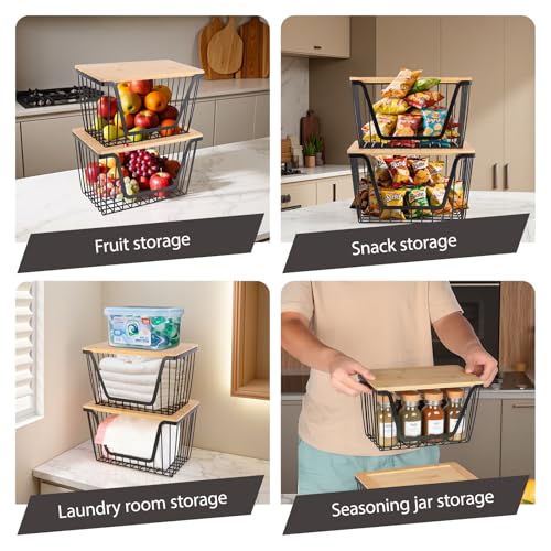 2 PACK Pantry Organizers and Storage, Stackable Onion Potato Bins | Large Wire Storage Basket, Breathable Design for Onion, Potato, Garlic, Fruit, Vegetables Fresh, Kitchen Pantry Storage - size: 2PACK