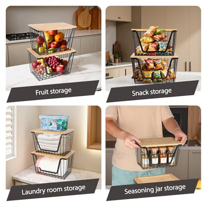 2 PACK Pantry Organizers and Storage, Stackable Onion Potato Bins | Large Wire Storage Basket, Breathable Design for Onion, Potato, Garlic, Fruit, Vegetables Fresh, Kitchen Pantry Storage - size: 2PACK