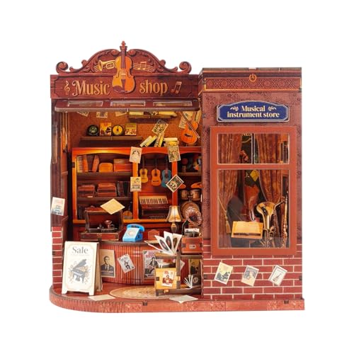 Music Shop 3D Wooden Puzzle, Book Nook Kit with LED Lights,3-Star Difficulty Craft Set for Adults & Teens, 4-6 Hours Relaxing Assembly,Unique Home Decor Birthday Gift for Music Lovers