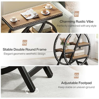 Tribesigns End Table for Living Room, 3-Tier Narrow Side Table with Storage, Wood Sofa Side Table with Geometric Metal Frame, Industrial Nightstand and Bedside Table for Bedroom, Light Brown - color: Light Brown