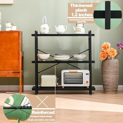 HCHQHS Bookshelf, 3-Tier Industrial Bookcase, Black Open Book Shelf, Freestanding Horizontal Bookshelves with Metal Frame - color: Ebony Black, size: 3-Tier (35.8"W x 35.8"H)