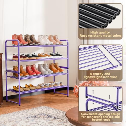 SUFAUY 2-Tier 33" Wide Shoe Rack Closet Metal Wire, Stackable, Purple - color: Purple