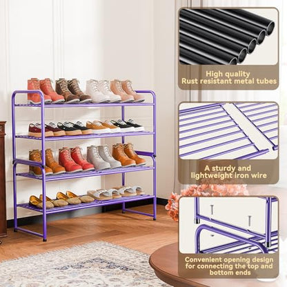 SUFAUY 2-Tier 33" Wide Shoe Rack Closet Metal Wire, Stackable, Purple - color: Purple