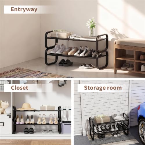 2 Tier Shoe Rack - Expandable Shoe Organizer for Closet, Adjustable Metal Shoe Shelf Storage, Stackable Long Shoe Stand Holder for Garage, Entryway, Door Entrance - size: 2 Tier