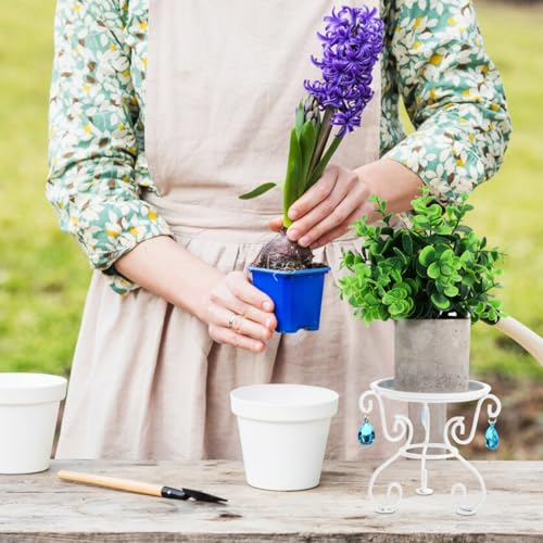 NUOBESTY Plant Pedestal Stand for Indoor/Outdoor Flower Pots Rack Holds White Iron Floor Plant Stand for Living Room and Home
