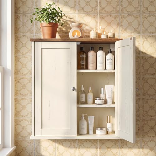 VASAGLE SIREN Collection Bathroom Wall Cabinet, Hanging Storage | Bathroom storage cabinet, for medicines, farmhouse, 2 adjustable shelves, 7.9 x 22 x 23.6 Inches