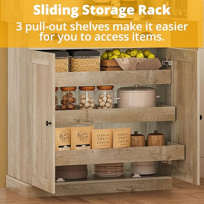 IRONCK Kitchen Pantry Cabinet 72" Height, Freestanding Cupboard with Drawer, Sliding Storage Rack, and 6 Hanging Shelves for Dining Room, Laundry, Rustic Maple - color: Rustic Maple