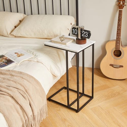 Aibiju Side Table Small End Table C Shaped, Slide Under Laptop Desk for Couch, Living Room Side Table, TV Trays for Eating on Couch, Faux Marble+Black YD-TM051B - color: Marble Grain Tabletop+black Legs