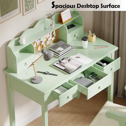 FUNKOCO Home Office Furniture Writing Desk, 36 Inch Computer Work Station with Detachable Hutch for Small Place, 5 Drawers(Candy Green) - color: 5-candy Green