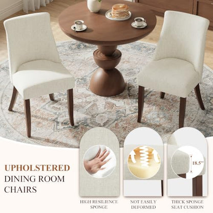 COLAMY Upholstered Dining Chairs Set of 4, Mid Century Modern Kitchen Chairs with Back, Farmhouse Fabric Side Dining Room Chairs with Wood Legs for Dining Room Restaurant, Beige - color: Beige, size: Set of 4