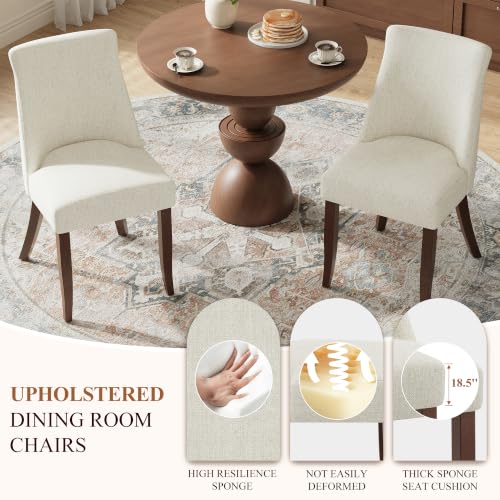 COLAMY Upholstered Dining Chairs Set of 2, Mid Century Modern Kitchen Chairs with Back, Farmhouse Fabric Side Dining Room Chairs with Wood Legs for Dining Room Restaurant, Beige - color: Beige, size: Set of 2