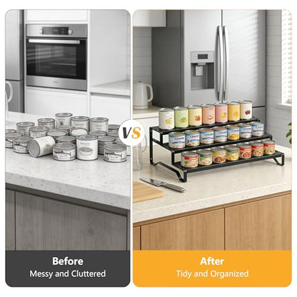 Attelite 3 Tier Expandable Can Rack Organizer for Pantry, Adjustable 13"-21" Metal Soda Can Organizer, Pantry Organization Canned Food Storage Holder for Kitchen Cabinet Countertop, Black 1Pack - size: 3tier*1pack