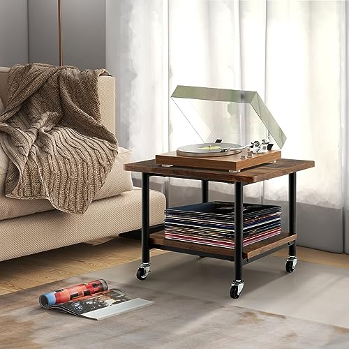Tangkula 2-Tier Printer Stand, Under Desk Rolling Printer Cart with 2 Storage Shelves, Mobile Machine Stand Printer Tables for Small Spaces - color: Rustic Brown