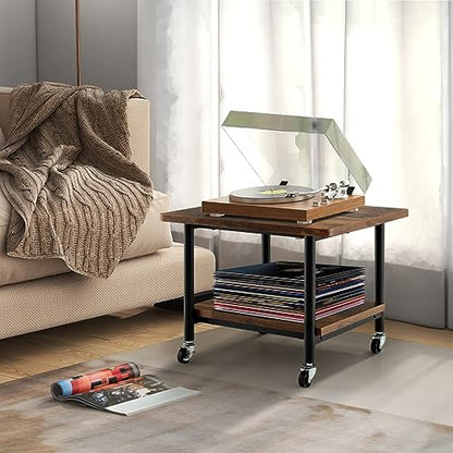 Tangkula 2-Tier Printer Stand, Under Desk Rolling Printer Cart with 2 Storage Shelves, Mobile Machine Stand Printer Tables for Small Spaces - color: Rustic Brown