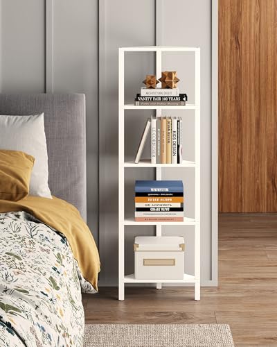 TUTOTAK Corner Shelf, 5-Tier Corner Bookshelf for Small Space | Narrow Display Corner Shelf Stand with Storage Rack, for Living Room, Bedroom, White BS05BW005 - color: White, size: 5-Tier Ordinary