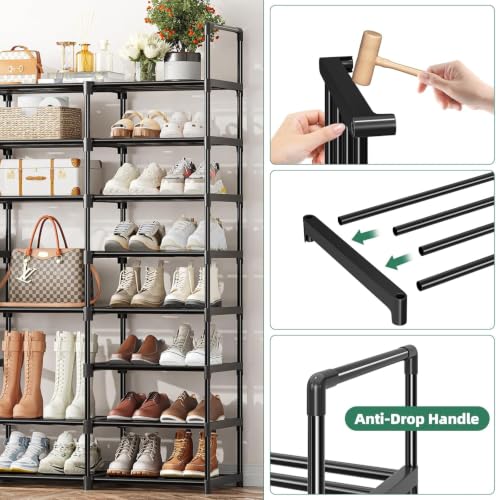 Simple Trending 8-Tier Shoe Rack Large Capacity 64 Pairs Tall Shoe Shelf, Sturdy Metal Shoe Organizer for Entryway, Closet, Bedroom, Black - size: 8 Tiers, Black