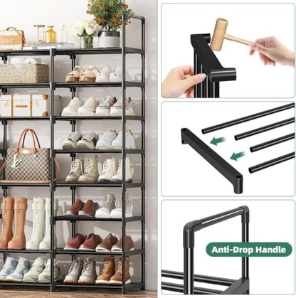 Simple Trending 8-Tier Shoe Rack Large Capacity 64 Pairs Tall Shoe Shelf, Sturdy Metal Shoe Organizer for Entryway, Closet, Bedroom, Black - size: 8 Tiers, Black