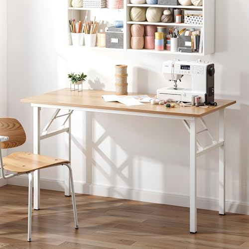 Need Office Computer Desk - 47.2L Sturdy and Heavy Duty Folding Laptop Table,Writing Table/Home Office Desk/Sewing Table,No Assembly Required,Pink Oak&White AC5AW (120 * 60) - color: Pink Oak & White Frame, size: 47inch