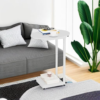 Hosfais Small Side Table End Table, C Shaped Oval Coffee Table, Wooden TV Tray for Living Room, Bedroom, Couch, Small Spaces (White) - color: White, size: Oval