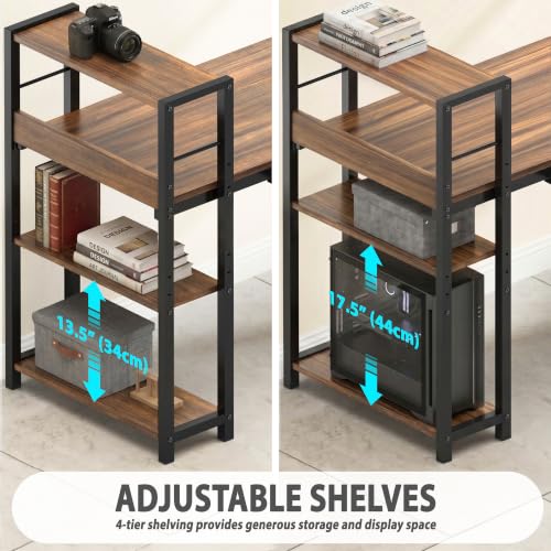 SHW 46-Inch Home Office Computer Desk w/Side Shelf & Drawer, Walnut | w/ Reversible Adjustable Shelf | Drawer with adjustable compartments - color: Walnut