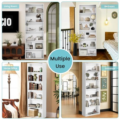GRUSIGN 71" Tall 6-Tier Bookshelf, Large Open Display Bookcase with Ample Storage, Floor Standing Book Shelf for Living Room, Home Office, Bed Room, White - color: White