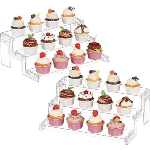 Lifewit Spice Rack, Perfume Cologne Organizer, Cupcake Stand, Tool-Free Assembly, Display Riser Shelf, Seasoning Figurine Makeup Holder, Room Decor, Kitchen Cabinet Storage, Clear, 12in-3 Tier, 2 Pcs - color: Clear, size: 12″3-Tier,2 pc