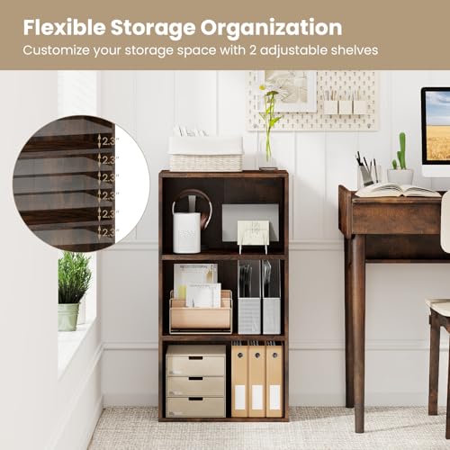 Giantex 3 Shelf Bookcase, Book Shelves Cube Storage Organizer, Open Storage Cabinet Multi-Functional Home Office Bedroom Furniture Display Bookcases, Rustic Brown - color: Rustic Brown