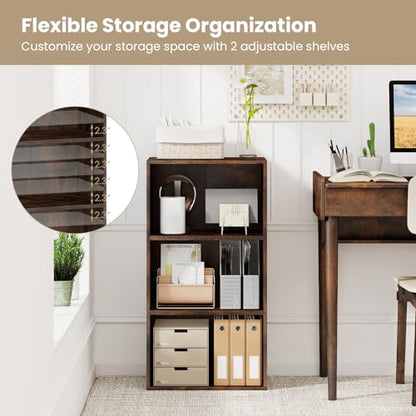 Giantex 3 Shelf Bookcase, Book Shelves Cube Storage Organizer, Open Storage Cabinet Multi-Functional Home Office Bedroom Furniture Display Bookcases, Rustic Brown - color: Rustic Brown