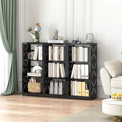 Polup Metal Bookcase, Small Bookshelf with Adjustable Shelves, Narrow Black Book Shelf, 3 Tier Bookshelf for Living Room, Home Office - color: Black, size: 3 Tier-16" W