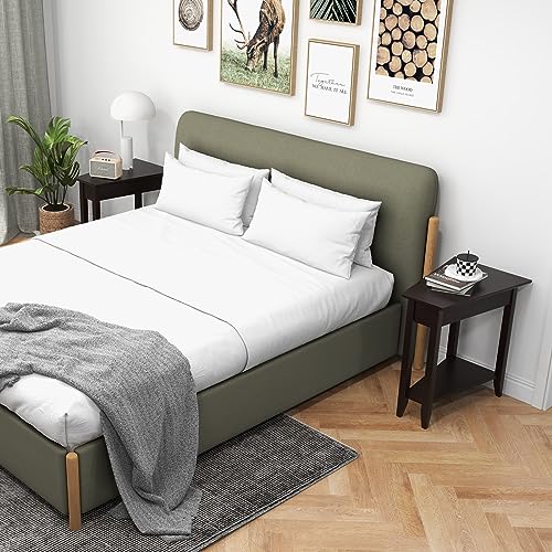 GIANTEX Wedge End Table, Triangle Side Table with Storage Shelf and Solid Wood Legs, Recliner Table, 24.5" Tall Nightstand, Modern Narrow Accent Table for Small Space Living Room, Espresso - color: Espresso