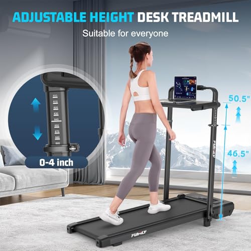 FUNMILY Upgrade Walking Pad Folding Treadmill with 12%/15% Incline & Handle Bar, 3.5HP Foldable Under Desk Compact Treadmills for Home/Office/Gym, 400+lb Capacity, Shock Absorption - color: Jet Black
