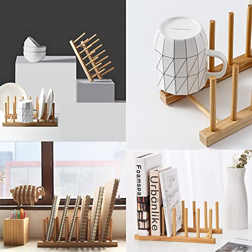 Bamboo Wooden Plate Racks Dish display Holder Kitchen Storage, Pack of 2 | Cabinet Organizer for Dish / Plate / Bowl / Cup / Pot Lid / Cutting Board/ Book (vertical) - size: Pack of 2